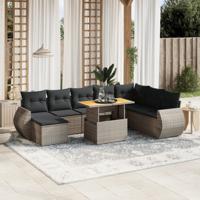 9-delige Loungeset met kussens poly rattan grijs - thumbnail