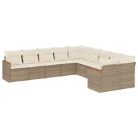 10-delige Loungeset met kussens poly rattan beige - thumbnail