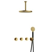 Hotbath Cobber - CB7067 - Inbouw Regendoucheset - Geborsteld Messing PVD - 2 Stopkranen - Thermostatisch - Plafondbuis 15 cm - Hoofddouche 300 mm - Ronde Handdouche 3 Standen - met M106 - Waterbesparend - V01 - thumbnail