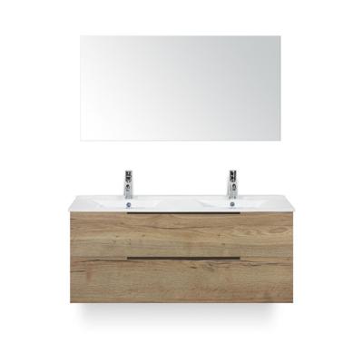 Seville Badmeubelset 120 cm - 2 laden Natuur Eik Edge - Wastafel Enjoy Dubbel - met Spiegel