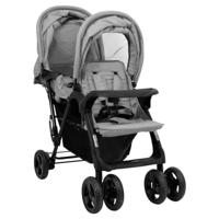 VidaXL Tweelingkinderwagen tandem staal lichtgrijs - thumbnail