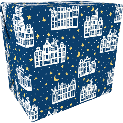 Cadeaupapier | 50cm | 200m | 80gr/m² | Stille nacht | blauw/geel