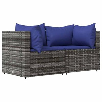 3-delige Loungeset met kussens poly rattan grijs 3-delige Loungeset met kussens poly rattan grijs