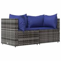 3-delige Loungeset met kussens poly rattan grijs - thumbnail