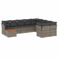 10-delige Loungeset met kussens poly rattan grijs - thumbnail
