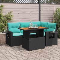 5-delige Loungeset met kussens poly rattan zwart - thumbnail