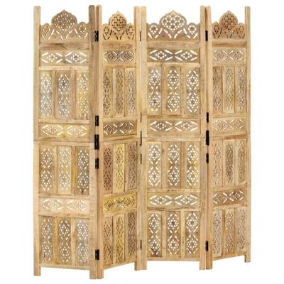 VidaXL Kamerscherm 4 panelen handgesneden 160x165 cm massief mangohout