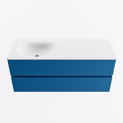 MONDIAZ VICA 120cm badmeubel onderkast Jeans 2 lades. Wastafel MOON links zonder kraangat, kleur Talc.