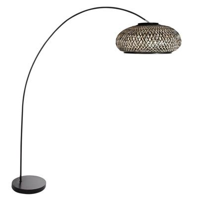 Steinhauer BooglampSolva zwart met rotan kap - 4232ZW