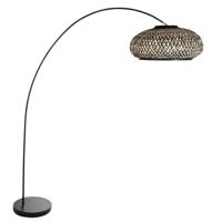 Steinhauer BooglampSolva zwart met rotan kap - 4232ZW - thumbnail
