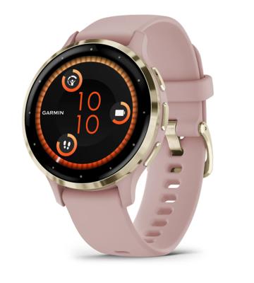 Connected GPS-horloge - GARMIN - Venu 3S - 30,4 mm (1,2) - Zacht goud staal, roze kast en roze siliconen band