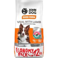 JOHN DOG Good Form Hondenvoer voor volwassenen honden, droogvoer voor honden, droogvoer voor honden, droogvoer, vrij van ulten, kalfsvlees met lam, 12 kg - thumbnail