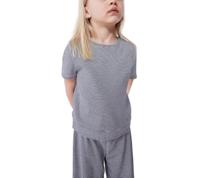 Pyjama kind met korte mouwen en wijde pijpen, gestreept PETIT BATEAU marineblauw - thumbnail