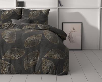 RoyalTextile - Golden Leaf Dekbedovertrek - Antraciet - 200 x 220