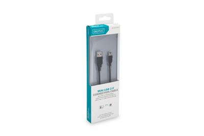 Digitus DB-300130-010-S USB-kabel USB 2.0 USB-A stekker, USB-mini-B stekker 1.00 m Zwart Rond, Afgeschermd (dubbel)