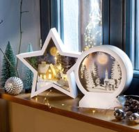 Hellum 522907 LED-decor Winterse kerk en kerstman Warmwit LED Wit Indirect licht, 3D-effect - thumbnail