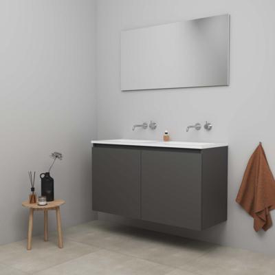 On-Line Badkamermeubelset - 120 cm - Bouwpakket - Greeploos 2 Deuren - Acryl Wastafel - zonder Kraangat - Spiegel - Mat Antraciet