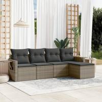 5-delige Loungeset met kussens poly rattan grijs - thumbnail