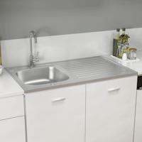 VidaXL Gootsteen met afvoerset 1000x600x155 mm roestvrij staal zilver - thumbnail