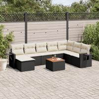 9-delige Loungeset met kussens poly rattan zwart - thumbnail