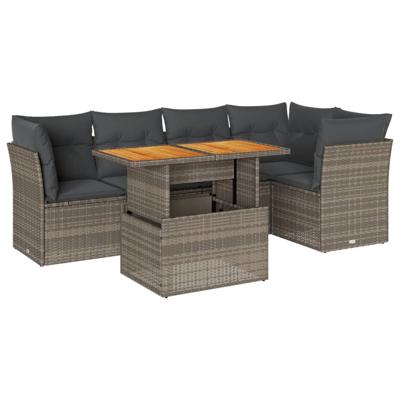 6-delige Loungeset met kussens poly rattan grijs