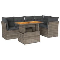 6-delige Loungeset met kussens poly rattan grijs - thumbnail
