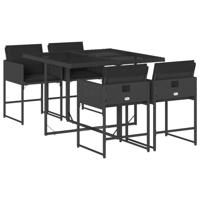 5-delige Tuinset met kussens poly rattan zwart - thumbnail