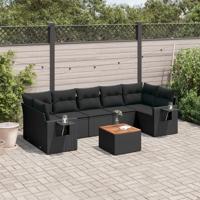 8-delige Loungeset met kussens poly rattan zwart - thumbnail