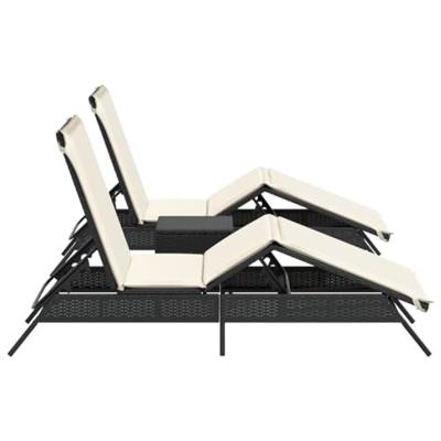 Ligbedden 2 st met tafel poly rattan zwart - thumbnail