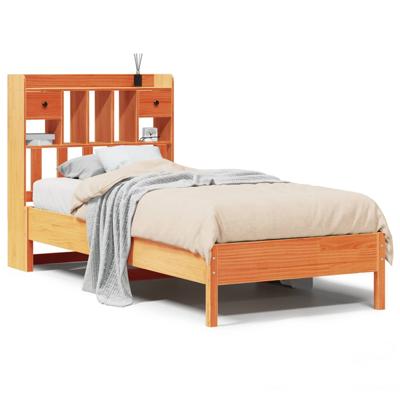 Bed met boekenkast zonder matras grenenhout wasbruin 100x200 cm