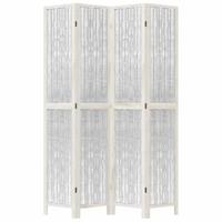 Kamerscherm met 4 panelen massief paulowniahout wit - thumbnail