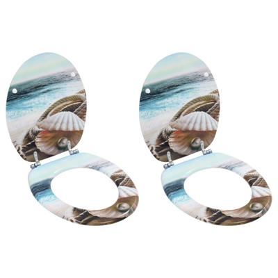 Toiletbrillen 2 st met deksels schelpontwerp MDF