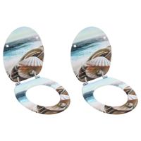 Toiletbrillen 2 st met deksels schelpontwerp MDF - thumbnail