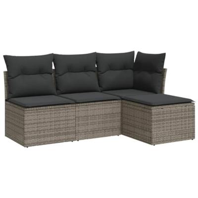 4-delige Loungeset met kussens poly rattan grijs