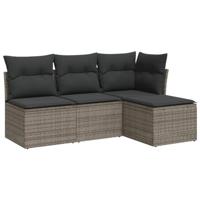4-delige Loungeset met kussens poly rattan grijs - thumbnail