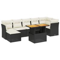8-delige Loungeset met kussens poly rattan zwart - thumbnail