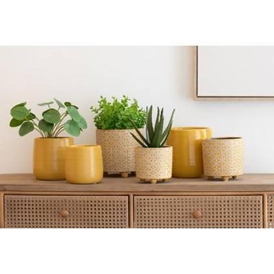 J-Line bloempot Bloem - keramiek - oker - small - 2 stuks - Ø 12 cm