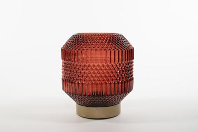 lantern Glass 16 x 17 cm Burgundy With Golden Base Led Bul Anna's Collection - Annas collection