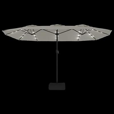 Parasol dubbel dak met LED 449x245 cm zandwit