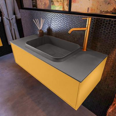 Badkamermeubelset Mondiaz Erin 100 cm met 1 Lade met RIDGE Wastafel Midden Dark grey met 1 kraangat Greeploos Mat Ocher