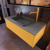 Badkamermeubelset Mondiaz Erin 100 cm met 1 Lade met RIDGE Wastafel Midden Dark grey met 1 kraangat Greeploos Mat Ocher - thumbnail