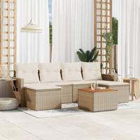 7-delige Loungeset met kussens poly rattan beige - thumbnail