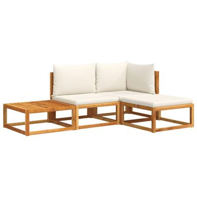 4-delige Loungeset met kussens massief acaciahout - thumbnail