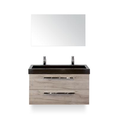 Seville Badmeubelset 100 cm - Craft Oak - Wastafel Lucca 2 kraangaten - met Spiegel