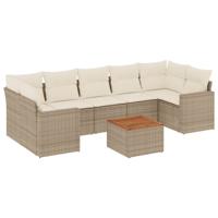 8-delige Loungeset met kussens poly rattan beige - thumbnail