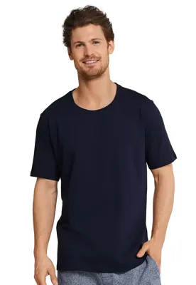 Heren pyjama shirt korte mouw - Donkerblauw - 100% katoenen los pyjamashirt voor heren
