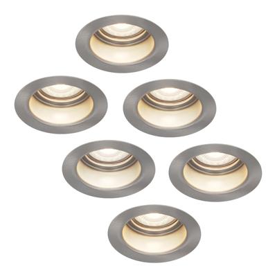 Set van 6 Mari - LED platte inbouwspots met lage inbouwdiepte - 6 Watt 570 Lumen - 4000K Neutraal wit - GU10 LED Module - Verzonken - Dimbaar - Rond - IP65 waterdicht - RVS