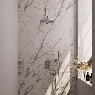 Regendoucheset Inbouw Brauer Shared Carving Thermostatisch 30 cm met 3-Weg Omstelling, Wandarm en Staaf Handdouche Geborsteld RVS Brauer