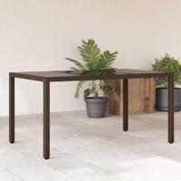 Tuintafel met glazen blad 150x90x75 cm poly rattan bruin - thumbnail