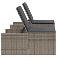 Ligbedden 2 st met tafel poly rattan grijs - thumbnail